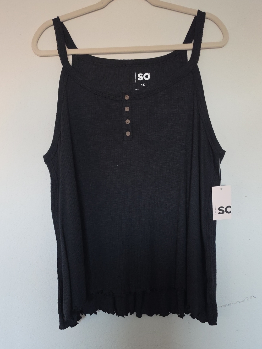 SO Black Ribbed Button-Front Cami Tank
